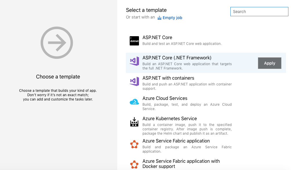 The templates for the build pipeline