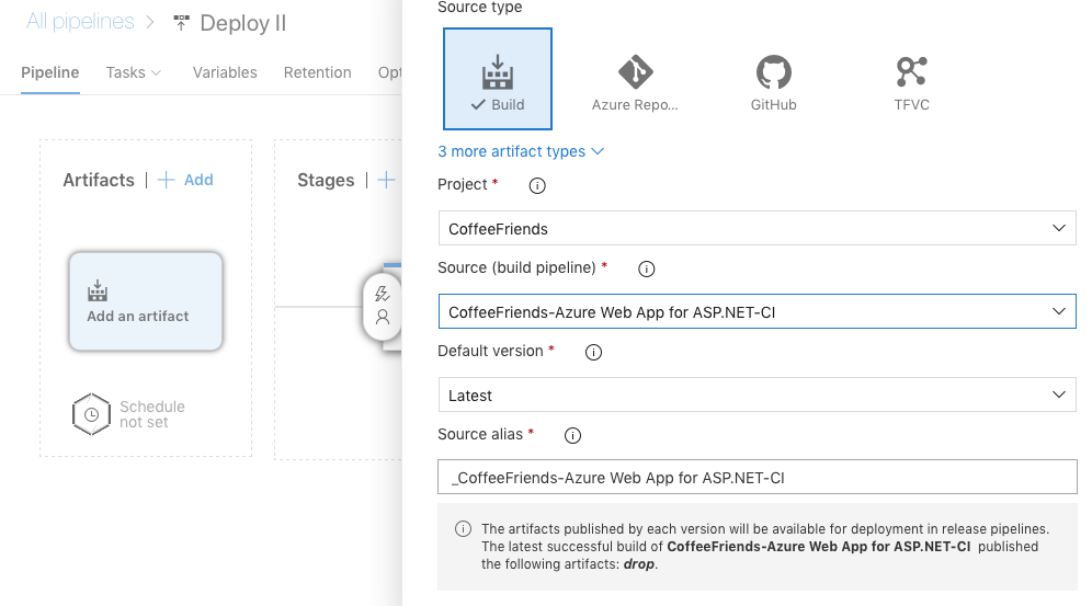 Artifact configuration for CoffeeFriends